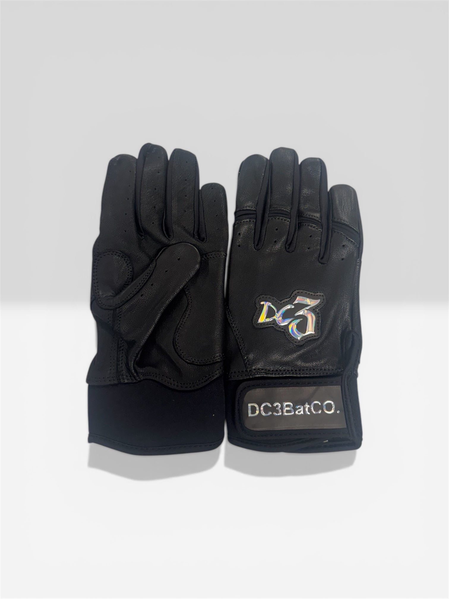Black with chrome batting gloves