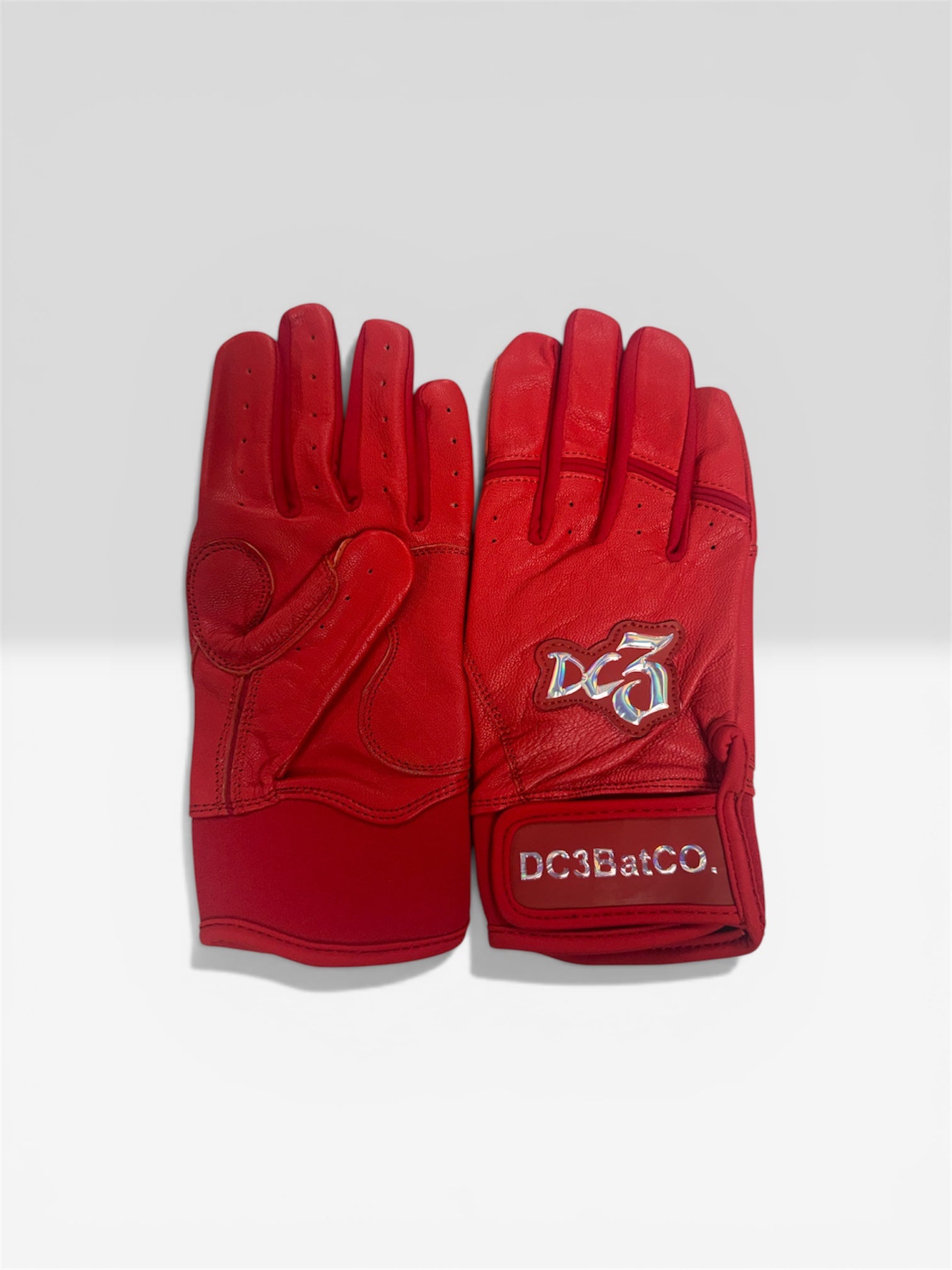 Red with chrome batting gloves